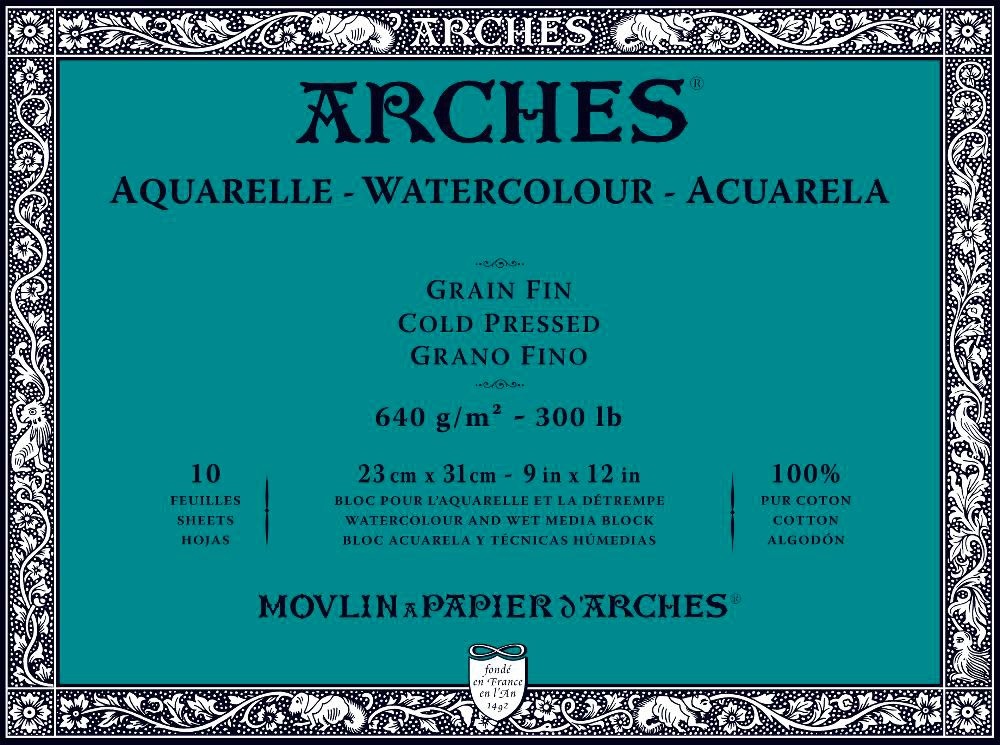 Arches blocco per acquerello, 100% cotone, Grana FINE, 23x31 cm, 640gr/mq, 10 FOGLI (Default)