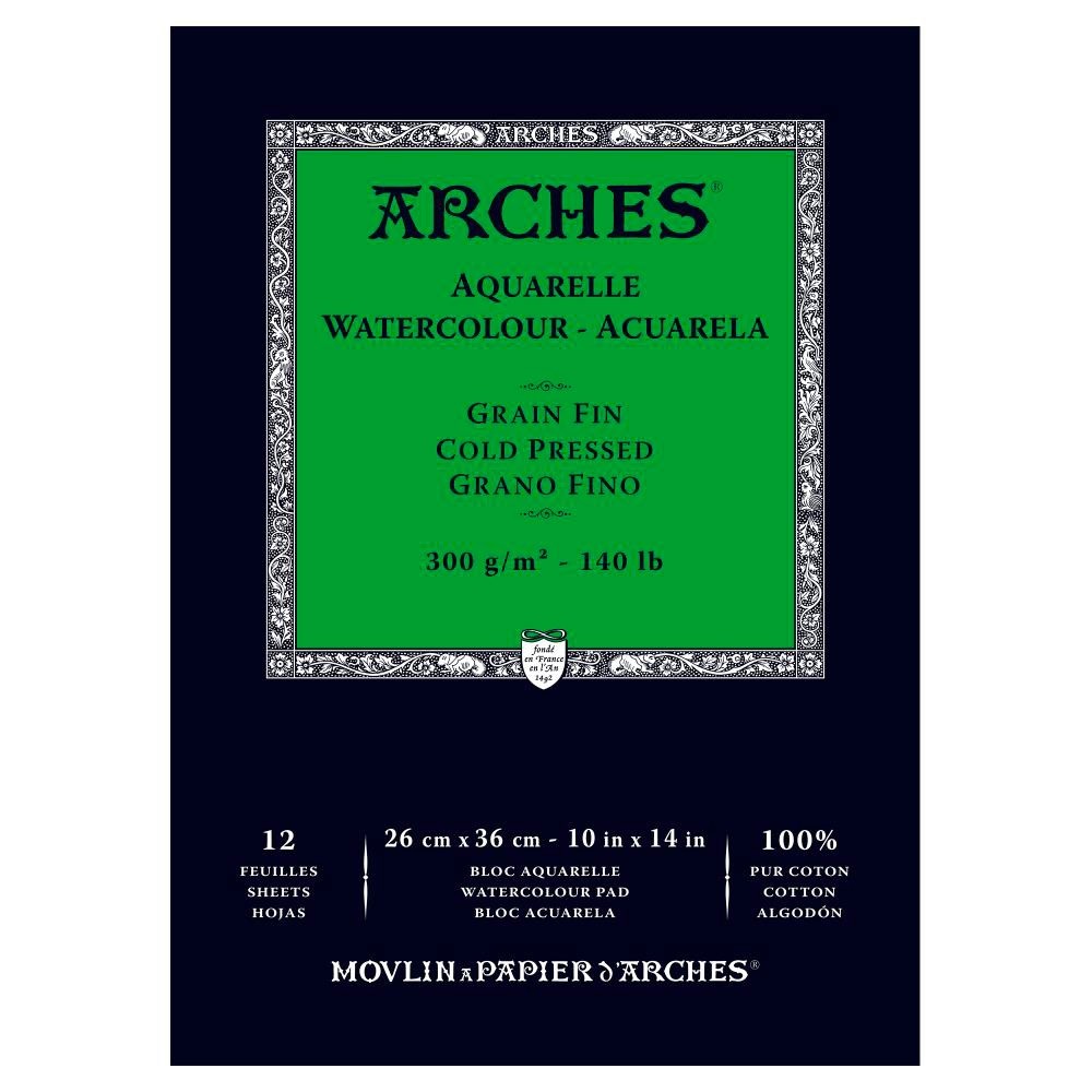 Arches blocco per acquerello, 100% cotone, Grana FINE, 26x36 cm, 300gr/mq, 12 FOGLI (Default)