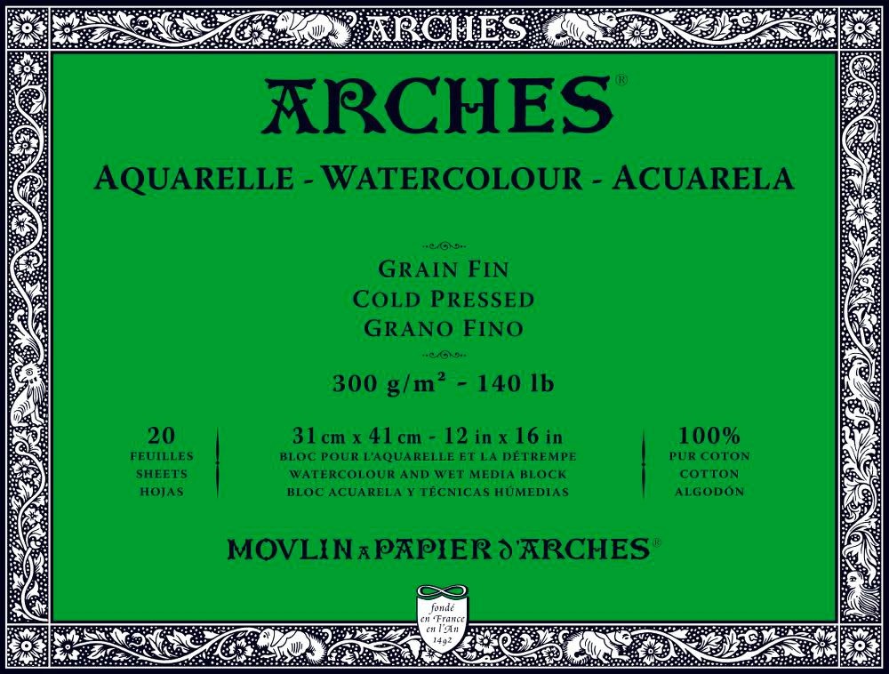 Arches blocco per acquerello, 100% cotone, Grana FINE, 31x41 cm, 300gr/mq, 20 FOGLI (Default)
