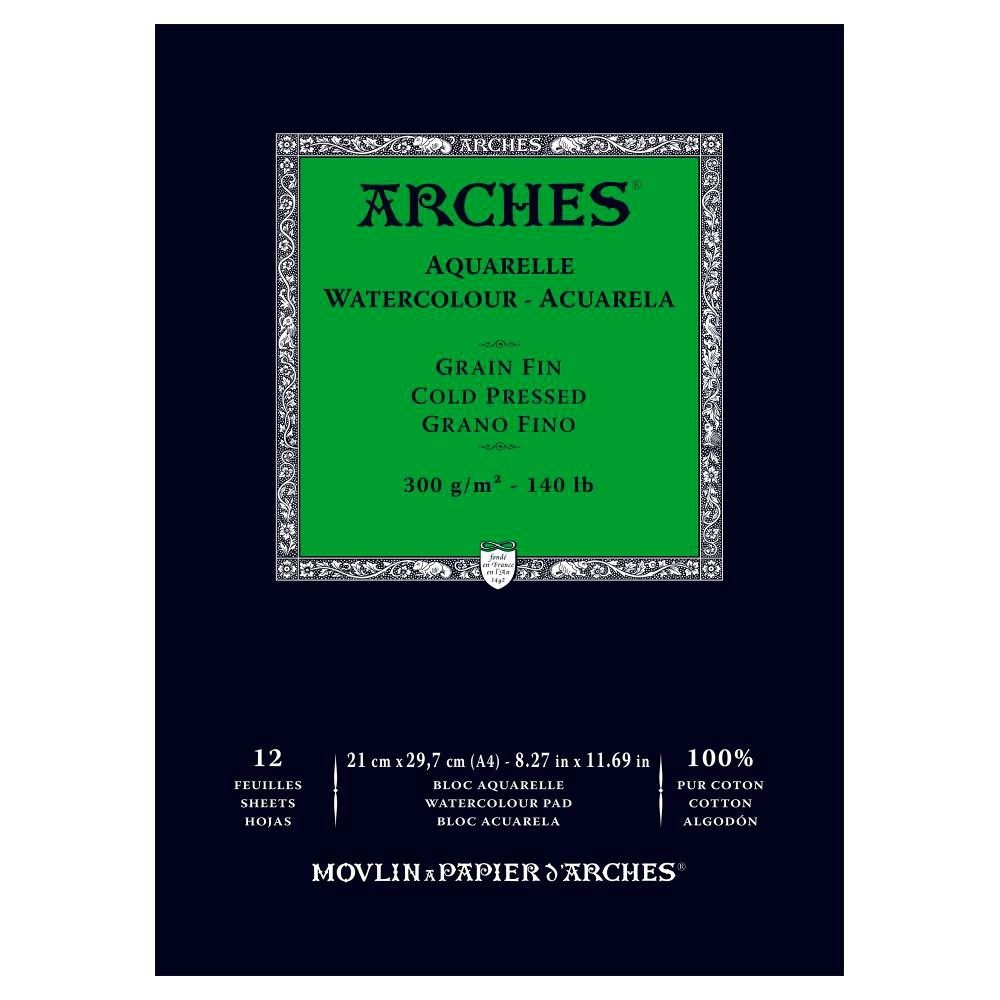 Arches blocco per acquerello, 100% cotone, Grana FINE, A4 21x29,7 cm, 300gr/mq, 12 FOGLI (Default)