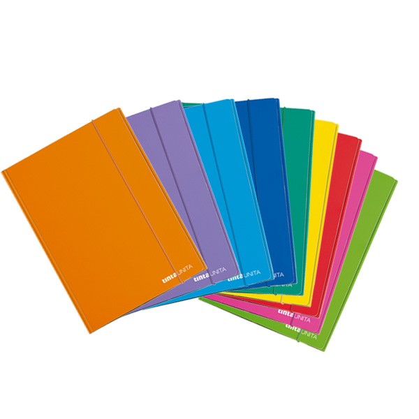 Confezione 10 Cartellette in cartone rigido colorato lucido con elastico e 3 lembi interni per fogli A4