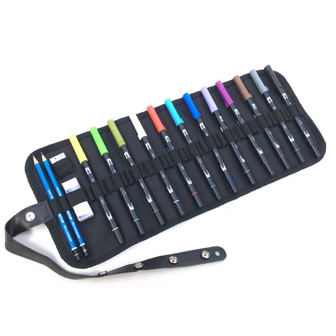 Confezione a rotolo con 12 Pennarelli Tombow Dual Brush e accessori