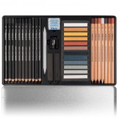 Cofanetto con 35 tra crete colorate pastel scala di terre, matite e carboncino e sanguigna by Lyra