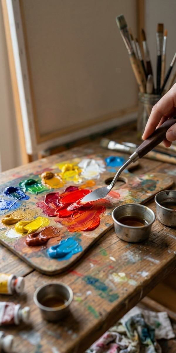 colori ad olio grasso su magro tavolozza